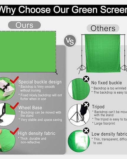 7x10ft Green Screen Backdrop with Stand,Movable Backdrop Stand with Wheels Greenscreen Background for Streaming,Studio Video Recording,Zoom Meeting,Party