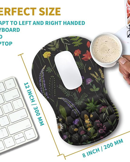 Hokafenle Ergonomic Mouse Pad Wrist Support, Wrist Rest Mousepad for Carpal Tunnel Pain Relief with Integrated Memory Foam Slope Massage Bulge (11.8x7.9 inch,Flowers