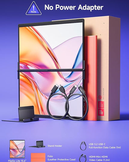 JSAUX FlipGo Lite 15.6" Portable Dual Stacked Monitor, 1080P FHD IPS Laptop Screen Extender One Cable for Triple Monitor Setup (For Windows&Linux) with Magnetic Design, Built-in Hub,No Driver Required