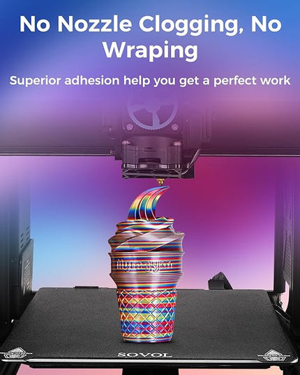 Sovol Silk PLA Filament Rotated Tri Color Co-Extrusion 1.75mm, Fast Change 3D Printer Filament 1kg/ 2.2lbs, Red Gold Blue 3 in 1 Coextrusion PLA Material +/-0.03mm