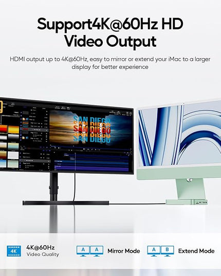 Upgraded 11 in 1 USB C Hub for iMac 24 inch USB Hub 2021 2023 2024 Support M.2 SSD (NOT Included), iMac Hub M1 M3 M4 Accessories, 4K HDMI, 2.5G Ethernet, 5 USB A/C Max 10Gbps, SD/TF - Green