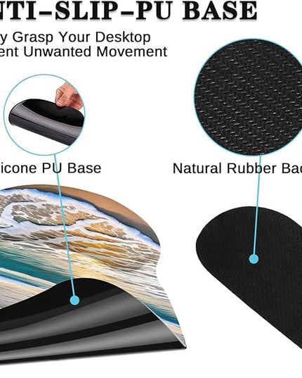 Britimes Summer Beach Sun Ergonomic Mouse Pad Set with Wrist Rest Non-Slip Rubber Base Wrist Cushion Support and Coasters Mousepad with Wrist Support for Computer Keyboard and Desk