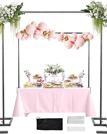 8.2FT Square Wedding Arch,Metal Arch Backdrop Stand Heavy Duty Adjustable,Extra 2 Clamp Change Over The Table Rod Stand,Black Balloon Arch Stand for Valentine Party Decor,Photoshoot Backdrop Stand Kit