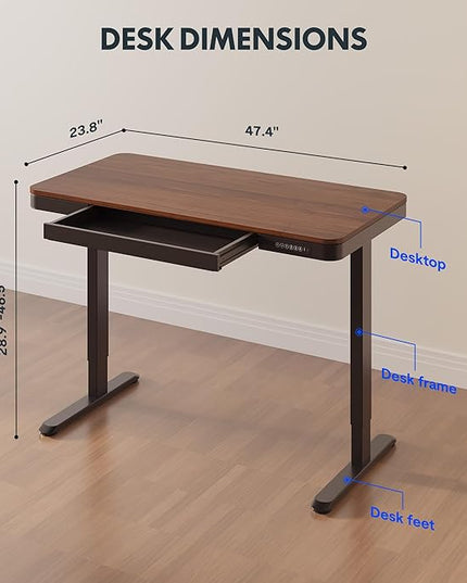 FLEXISPOT Comhar 48" Electric Standing Desk with Drawers, Quick Assembly Home Office Sit Stand Desk with Storage & USB Charging, Computer Workstation for Home Office (48" Wood, Dark Walnut/Black)