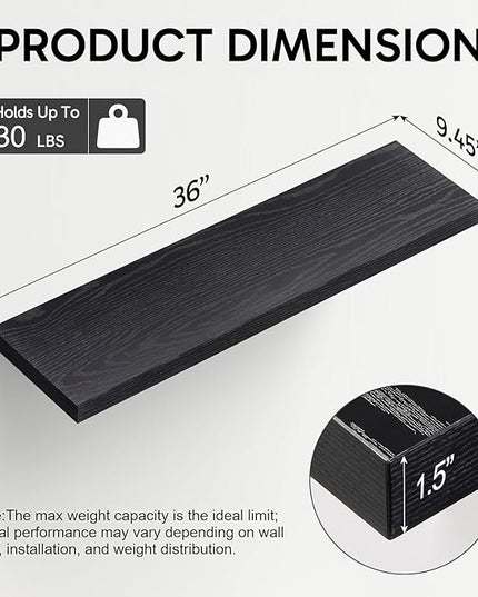 BAYKA Floating Shelves for Wall, 36 inches Long Wall Mounted Rustic Wood Shelves for Bathroom, Bedroom, Living Room, Kitchen, Office, Hanging Shelf for Books/Storage/Decor(Black,Set of 2)