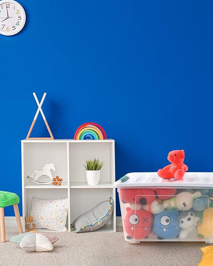 Gloreen Large Organizing Bin with Wheel, 4 Packs, 85 Quart Plastic Lidded Storage Box