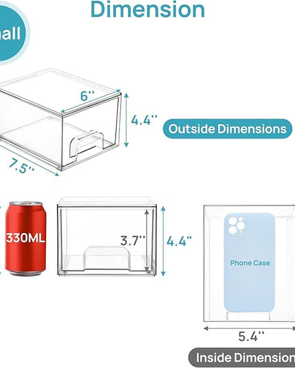 Vtopmart 2 Pack Small Clear Stackable Storage Drawers,Acrylic Bathroom Makeup Organizer,Plastic Storage Bins For Vanity, Undersink, Kitchen Cabinets, Pantry, Home Organization