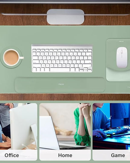 MOSISO Keyboard Mouse Pad Set, Large Gaming Mouse Pad&Rectangular Keyboard Wrist Rest&Mousepad with Wrist Rest&Coaster, Ergonomic Non-Slip&Easy Typing Pad with Curved Silicone Lining, Antique Green
