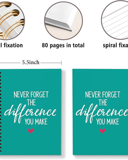 DSHFG Notebook Journal for Women Employees Gifts, Notebooks for Work Office Supplies, Appreciation Gifts Thank You Gift, Green Spiral Notebook, Never Forget The Difference You Make, 5.5x8.3