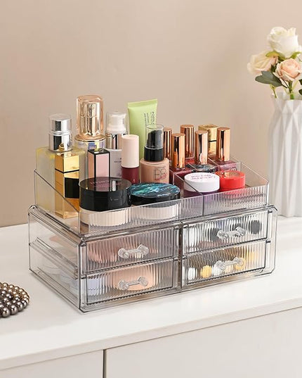 ZHIAI stackable storage drawer, transparent cosmetics storage box, cosmetics and beauty products storage organizer, suitable for makeup room, bathroom, storage room, home