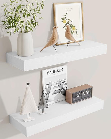 Fun Memories Floating Shelves Bathroom for Wall Mounted Shelves, 20 Inch Wood Shelf Set of 2, Home Storage & Display Decor, White