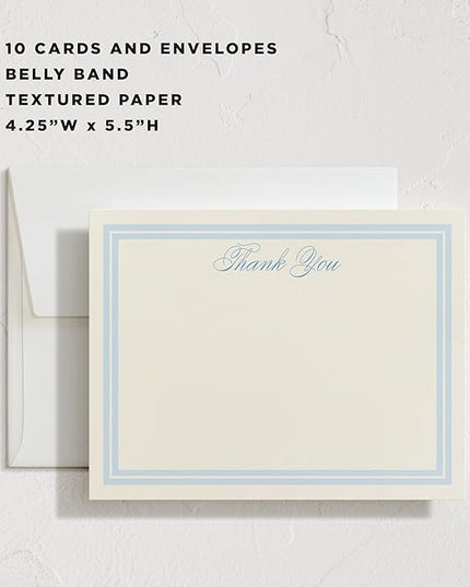 Minted Classic Start Stationery Cards, Blank Thank You Cards and Envelopes, Thank You Notes for Handwritten Messages, Note Cards & Stationery Set for Women and Men, Powder Blue Color Theme