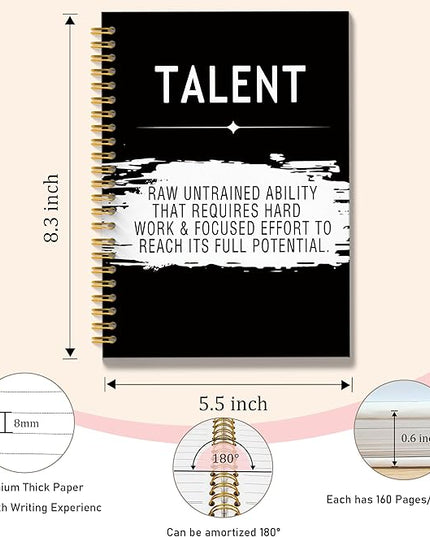 Talent Motivational Notebook Journal, Inspirational Office Notebooks for Work, Motivational Office Gifts for Women Men Coworker, Black Hardcover Spiral Notebook 5.5x8.3