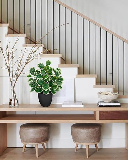 Villa Como 14.5" Artificial Plants Indoor Home Decor, Fake Potted Silk Plants for Shelves Living Room Decorative, Small Artificial Office Desk Plant in Pots, Faux Peperomia Hope Tropical House Plant
