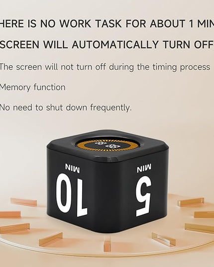 Exlliy Rotating Productivity Timer 5, 25, 10, 50 Minutes Preset, Desk Cube w/Gravity Sensor for ADHD, Mute Functions, Ideal for Work, Study, Kitchen, Back to School (1, Black)