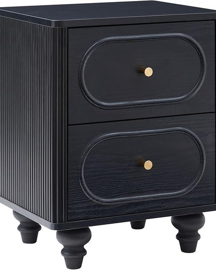 2 Drawer Fluted Mini Small Dresser for Bedroom Set of 2, Mid Century Modern Nightstand Bedside End Table, Wood Storage Dresser Organizer for Bedroom Living Room, Black
