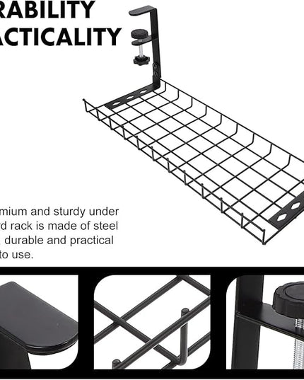Under Desk Cable Management Tray Cable Organizer Rack No Drill Black 500Mm Large Capacity Cord Holder for Office and Home Desk Storage