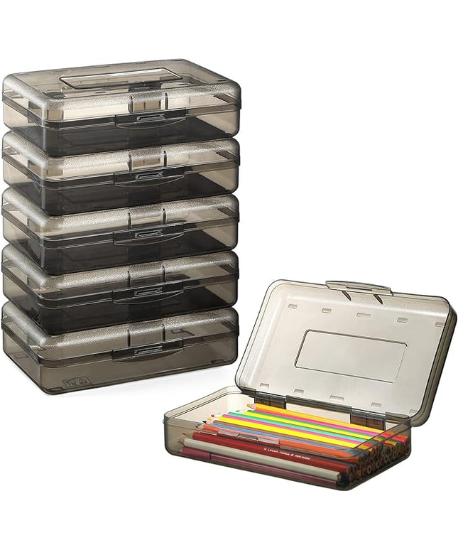 Sooez 6 Pack Pencil Box, Hard Pencil Boxes for School Supplies Bulk, Large Plastic Pencil Case with Lid, Clear Pencil Container, Stackable School Boxes Crayon Boxes Bulk for Kids