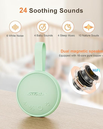 White Noise Sound Machine, Portable Sound Machine for Sleeping Adults & Baby, with Bluetooth 5.1/24 Soothing Sounds/Battery Powered/3 Timer Memory Function for Office/Bedroom/Travel（Green）