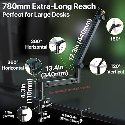 Low Profile Mic Boom Arm with XLR Cables 10ft 2 Pack
