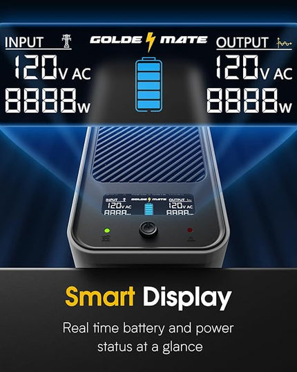 GOLDENMATE 1000VA/600W Lithium UPS Battery Backup and Surge Protector, Sinewave UPS System with LiFePO4 Battery(153.6 Wh), 2025 Upgraded Pro Ver. with Communication Port, 8 Outlets, LCD Display, White