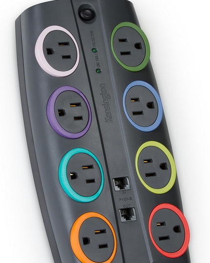 Kensington SmartSockets 8-Outlet, 8-Foot Cord, & 3090 Joules Premium Surge Protector (K62691NA) Gray