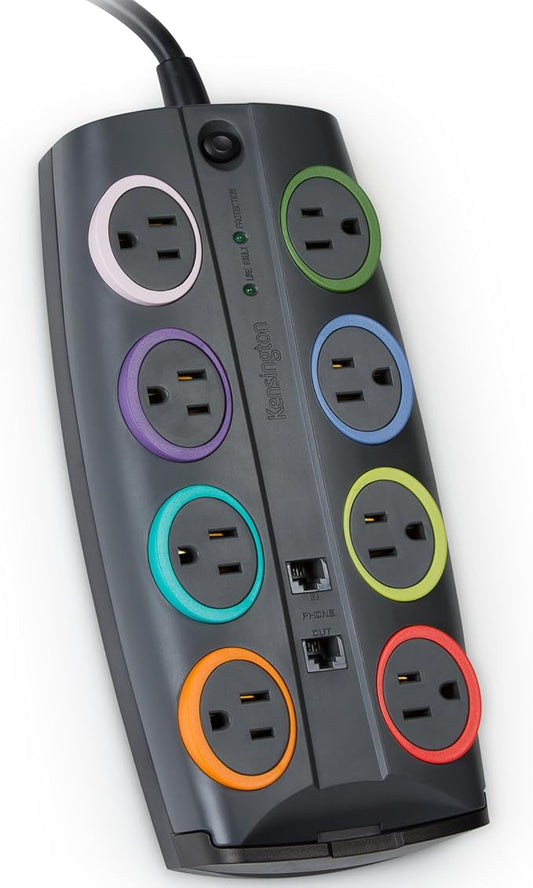 Kensington SmartSockets 8-Outlet, 8-Foot Cord, & 3090 Joules Premium Surge Protector (K62691NA) Gray