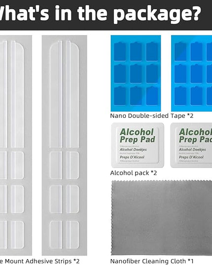 Privacy Screen Adhesive Strips and Slide Mount Tabs for Laptop Computer Monitor, Privacy Screen Slide Mount Tabs *2, Privacy Screen Adhesive Strips *2, 1pcs Microfiber Cloth, 2pcs Screen Cleaning Kit