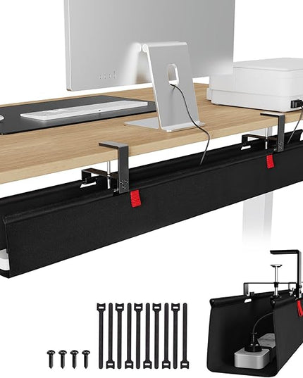 KEEGH Extra Large 48" Under Desk Cable Management Tray - Under Desk Cord Management - Clamp/Screw Mount - Support Upto 70lbs - Fabric Wire Management - Cable Raceways Tray Cord Hiders for Office/Home