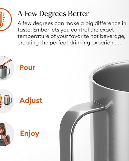 Ember Temperature Control Smart Mug 2, 10 Oz, App-Controlled Heated Coffee Mug with 80 Min Battery Life and Improved Design, Stainless Steel