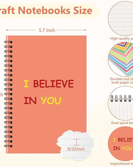 Fuutreo 12 Pcs Spiral Notebook for Work A5 8.3 x 5.7 Inch College Ruled Spiral Journal Notebook Kraft Cover Ruled Paper, 12 Color, 60 Sheets, 120 Pages for Office School (Innovative)