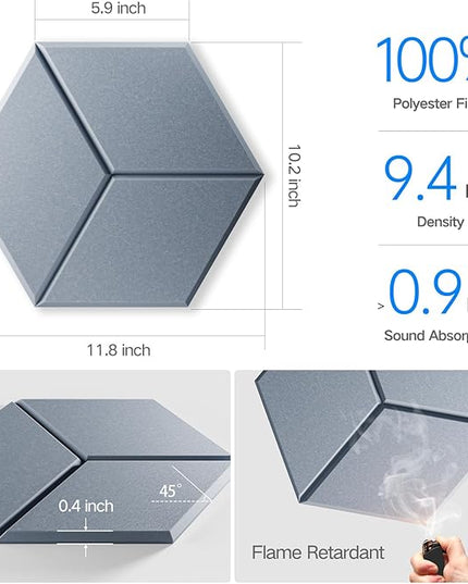 22 Pack Self-Adhesive Acoustic Panels 12" X 10" X 0.4" - Sound Proof Foam Panels with High Density, Y-Lined Design, Flame Resistant, Absorb Noise and Eliminate Echoes(Smoky Gray)