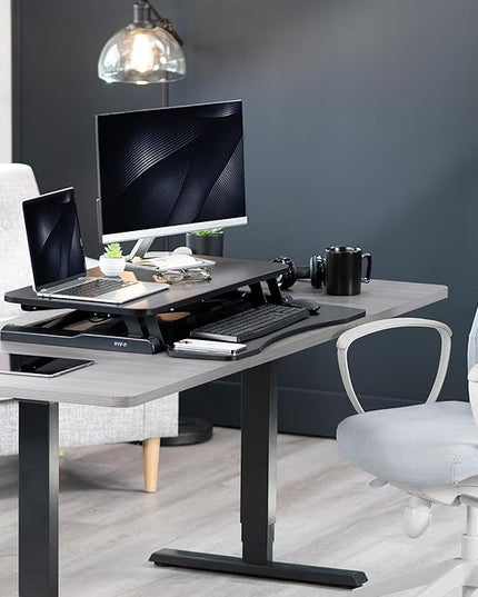 VIVO 32 inch Desk Converter, K Series, Height Adjustable Sit to Stand Riser, Dual Monitor and Laptop Workstation with Wide Keyboard Tray, Black, DESK-V000K