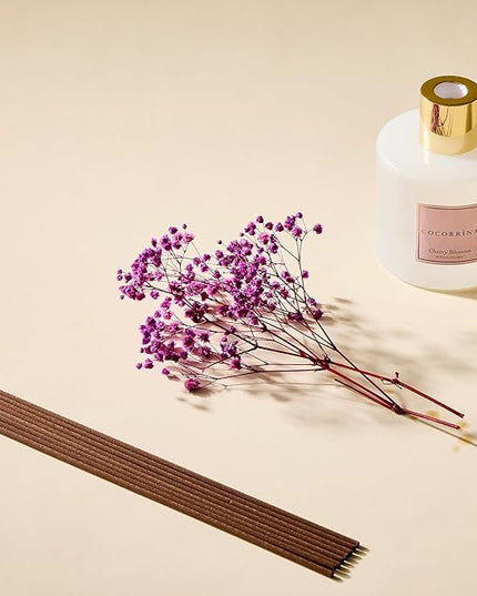 COCORRÍNA Reed Diffuser - Cherry Blossom 17 Fl.oz Reed Diffuser with 8 Sticks Scented Diffuser with Preserved Flowers for Bathroom Home Decor