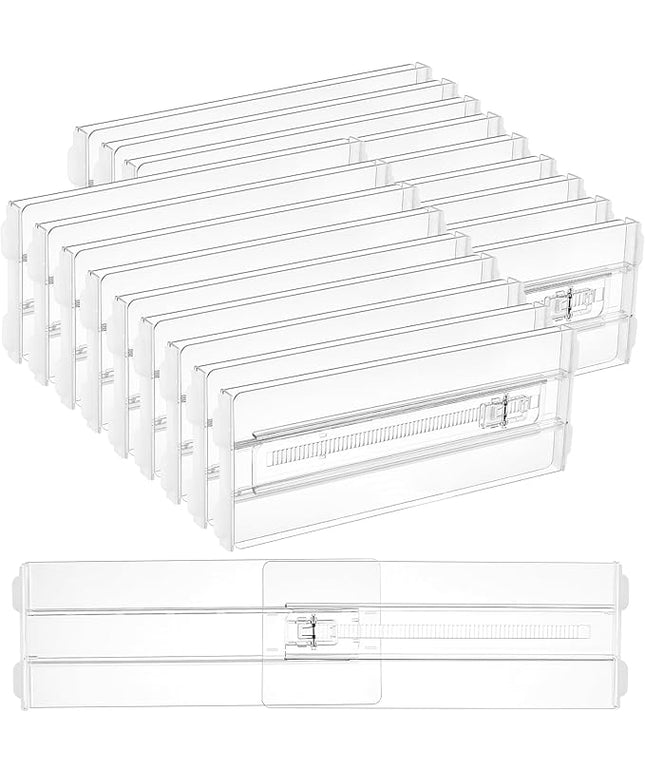 Vtopmart 18 Pack Drawer Dividers for Clothes, 4" High 10.2"-16.5" Adjustable Expandable Dresser Drawer Organizer, Clear Plastic Separators for Dresser, Baby Clothing, Underwear, Cosmetic, Toiletries