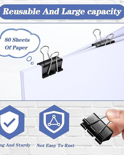 200 Pcs Medium Binder Clips Paper Clips Office Supplies Paper Clamps for Teachers Students School Office Business Paperwork Supplies (Black, 1.25 Inch)