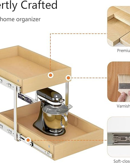 WelFurGeer 2-Tier Pull Out Cabinet Organizer with Soft Close Slides, Pull Out Drawers for Cabinets, Heavy-Duty Slide Out Drawers for Kitchen Cabinets, Under Sink, Pantry & Bathroom