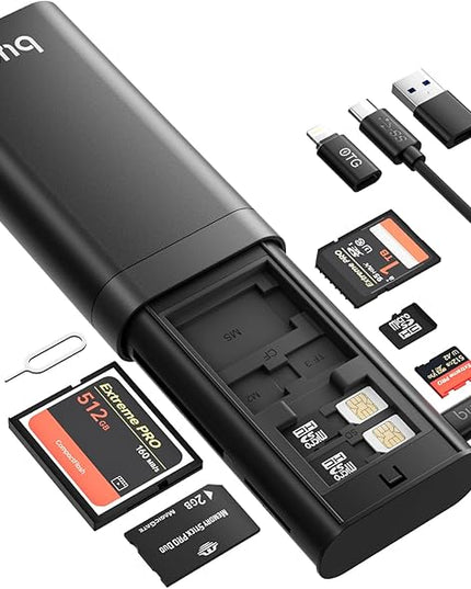 BUDI Multifunctional SD Card Reader, SD/TF/Micro SD/CF/MS/M2 7-in-1 5Gbps High-Speed Memory Card Reader USB 3.0 Type-C Interface Carrying Case Holder for Cameras, Smartphones, Drones, Action Cameras