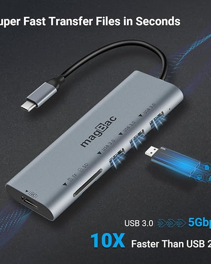 MagBac Laptop Docking Station 6 Ports USB C HUB with 3 USB-A 3.0,4K HDMI Port, SD/TF Card Slot for MacBook Pro/Air, Dell, HP, Lenovo with Full-Featured Type-C or Thunderbolt 3/4/5 Port