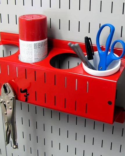 Wall Control Pegboard Spray Can Holder Bracket and Aerosol Can Organizer Pegboard and Slotted Tool Board - Red