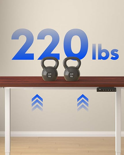 FLEXISPOT E3 Dual Motor Electric Standing Desk 48 x 30 Sit Stand Up Desk, Holds 220 lbs, Adjustable Height w/Memory Presets, One-Piece Mahogany Desktop & White Frame, Ships in 2 Boxes
