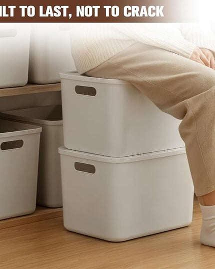 ANMINY 12PCS Plastic Storage Bins Containers with Lids, Large White Storage Organization Bins Boxes, Lidded Plastic Storage Baskets for Closet Shelves Drawers Desktop Home Office, White