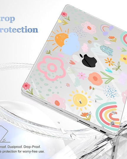 May Chen Case for MacBook Pro 14 inch, Models A2442 A2779 A2918 A2992 A3401 A3185 A3112 A3434, M1 M2 M3 M4 M5 Chip (2021-2025 Release), Plastic Hard Shell Case with Keyboard Cover, Rainbows Flowers