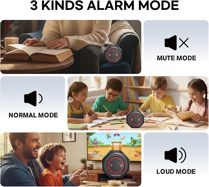 Pomodoro Timer, Flip Cube with 7 presets Countdown, Count up, Rechargeable Small Portable Visual Focus Stopwatch for ADHD, Kids, Classroom, Kitchen, Work, Study, Productivity (Space Grey)