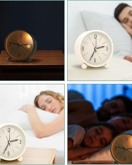 Blusaryme Analog Alarm Clock - 4 Inch Super Silent Non-Ticking, Battery Operated Small Clock with Night Light, Elegant Bedside Desk Clock for Bedroom, Living Room, Office, Student Gift