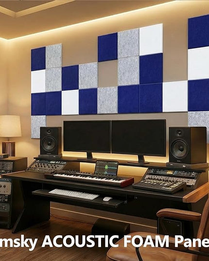 18 Pack Acoustic Panels12"X12"X0.4"Sound Proof Panels With Self-Adhesive Absorbing High-Density Sound Deadening Panels Decoration Soundproofing Panels For Walls Home Insulation Studio Office Dark Blue