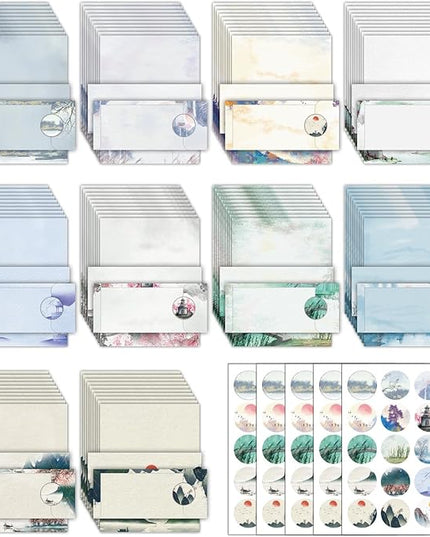 EggSun 250Pcs Japanese Stationery Paper and Envelope Set with 100 Letterhead Papers and 50 Envelopes, 10 Design for Letter Writing Invitations Computer Holidays Party Notes, 8.5x11 Inch-Flower