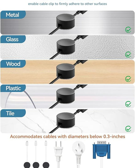 Maveek Magnetic Cord Clips Black, Silicone Cord Organizer Magnet Cable Holder Charging Cable Management Cord Keeper with Adhesive Metal Disc (5 Piece, Large Size)