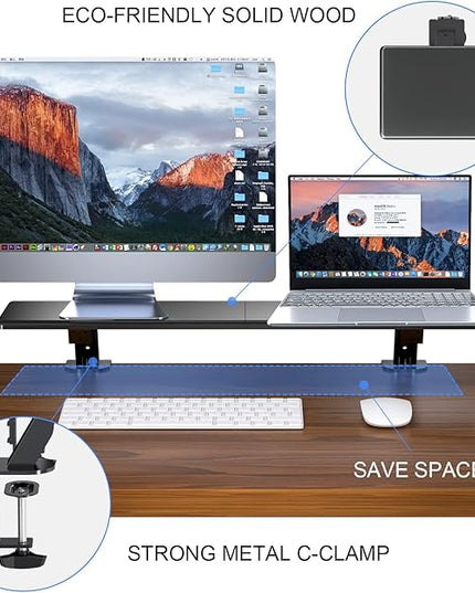 suptek Clamp-on 32 Inch Dual Monitor Desk Mount Riser Shelf Computer Stands for 2 Monitor,Laptop,Printer, Notebook,32.2” x 7.8” x 5.7”
