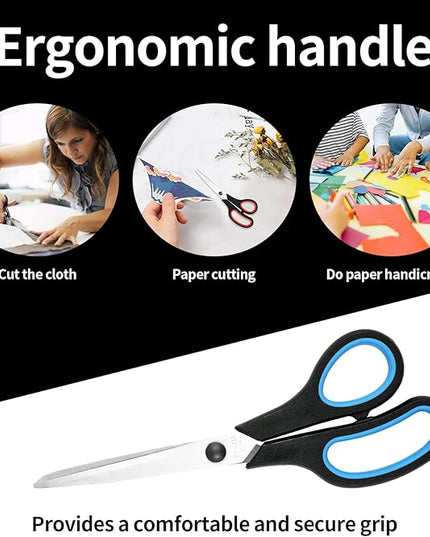 Scissors, 3-Pack 8" Heavy Duty Scissors with Ultra Sharp Blades and Comfort Grip Handles - For Office, Home, School, Sewing, and Crafts (Red, Green, Blue)